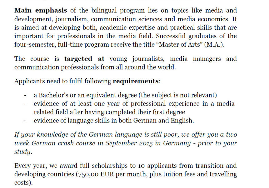 Information Masters Program «Internacional Media Studies»