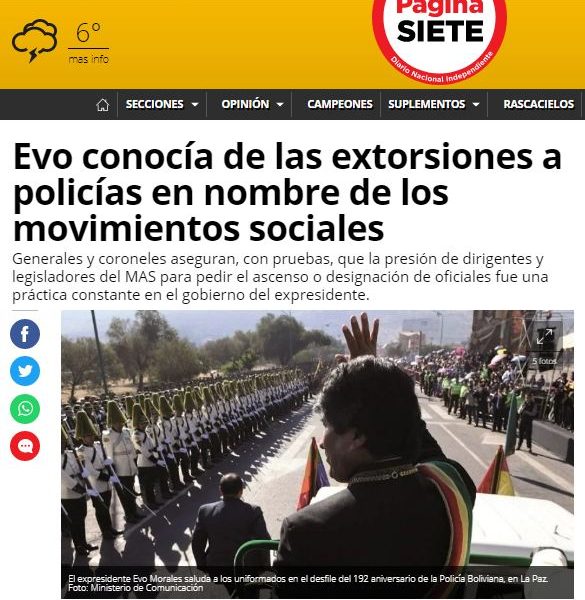 Evo conocía de las extorsiones a policías en nombre de los movimientos sociales